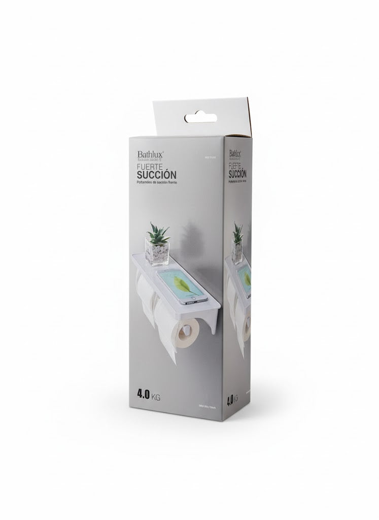 Portarrollos Doble Bathlux - Fuerte Succión Compacta (4.0 KG) con Estante Porta Móvil